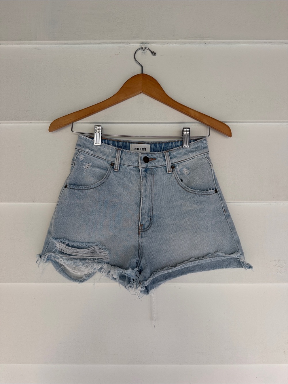 ROLLA'S Light Wash Distressed Denim Shorts